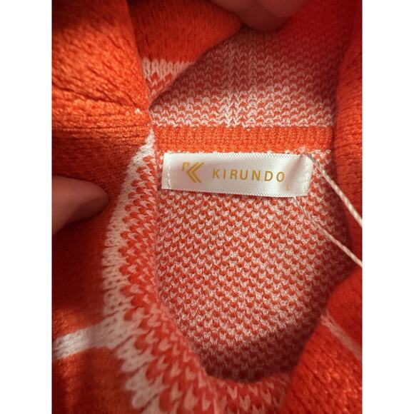 Kirundo Orange Womens Sweater Size Large Plaid Cowl Neck Soft Viscose - Picture 4 of 9
